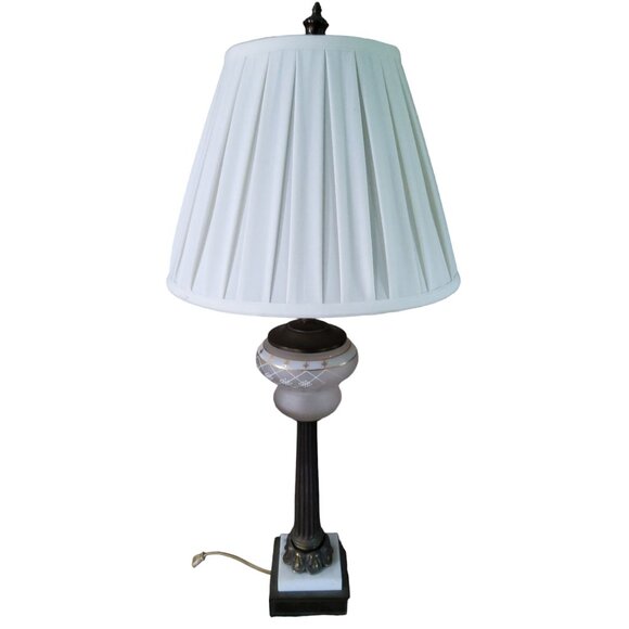 vintage 1950s cambridge lamp co. brass & marble base with brass neck & top table - Picture 2 of 16